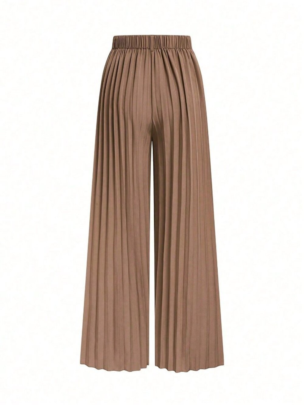 Brown Elegant Women's Elastic Waist Pleated Wide Leg Pants - Picture 6 of 6